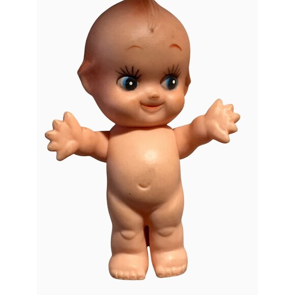 Kewpie Rubber Doll 4.5" Collectible Figure With Blue Eyes and Smiling Face - Picture 2 of 10